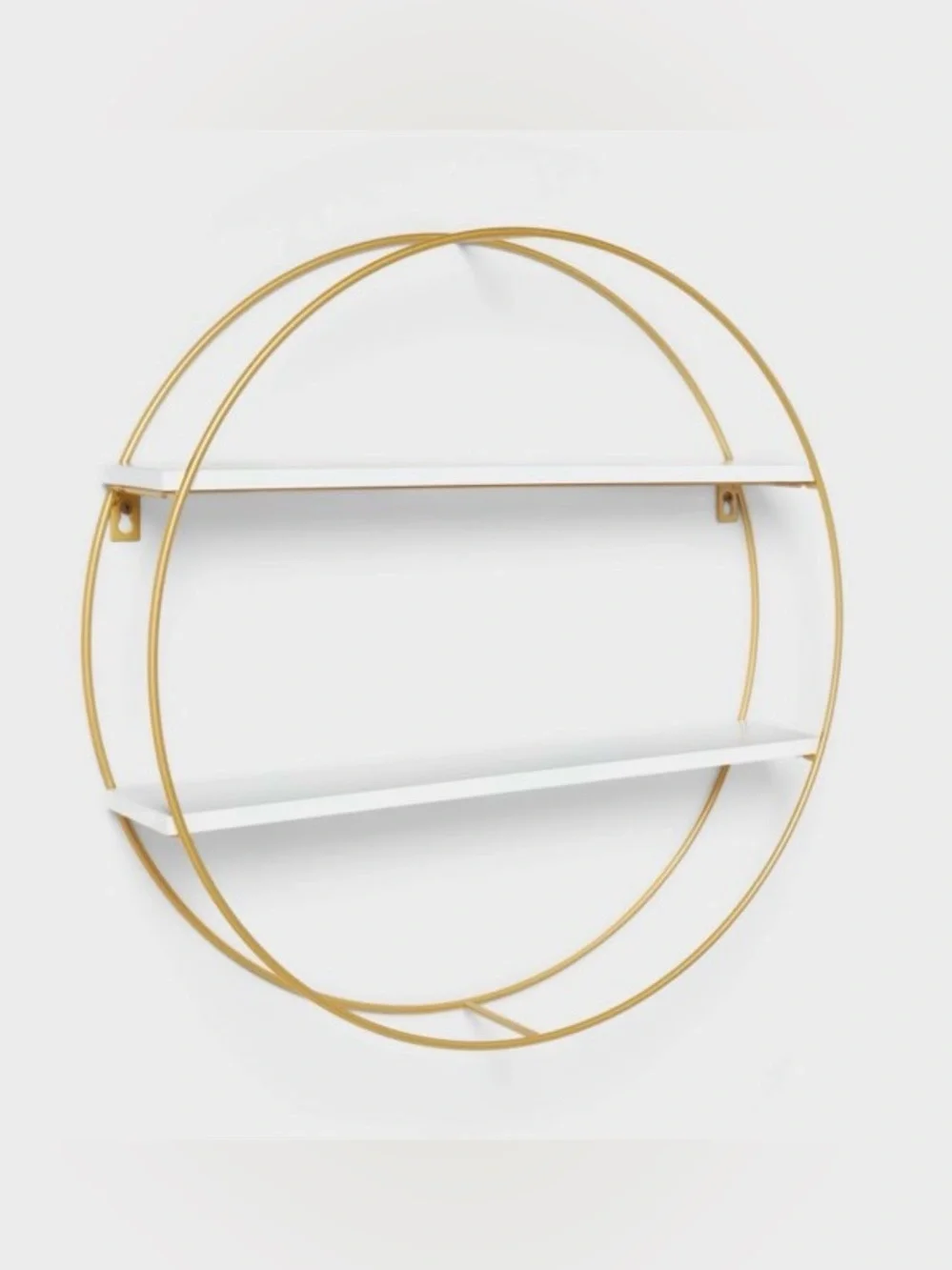 Pillowfort Gold Circular Metal Wall Shelf with White Shelves - NIB